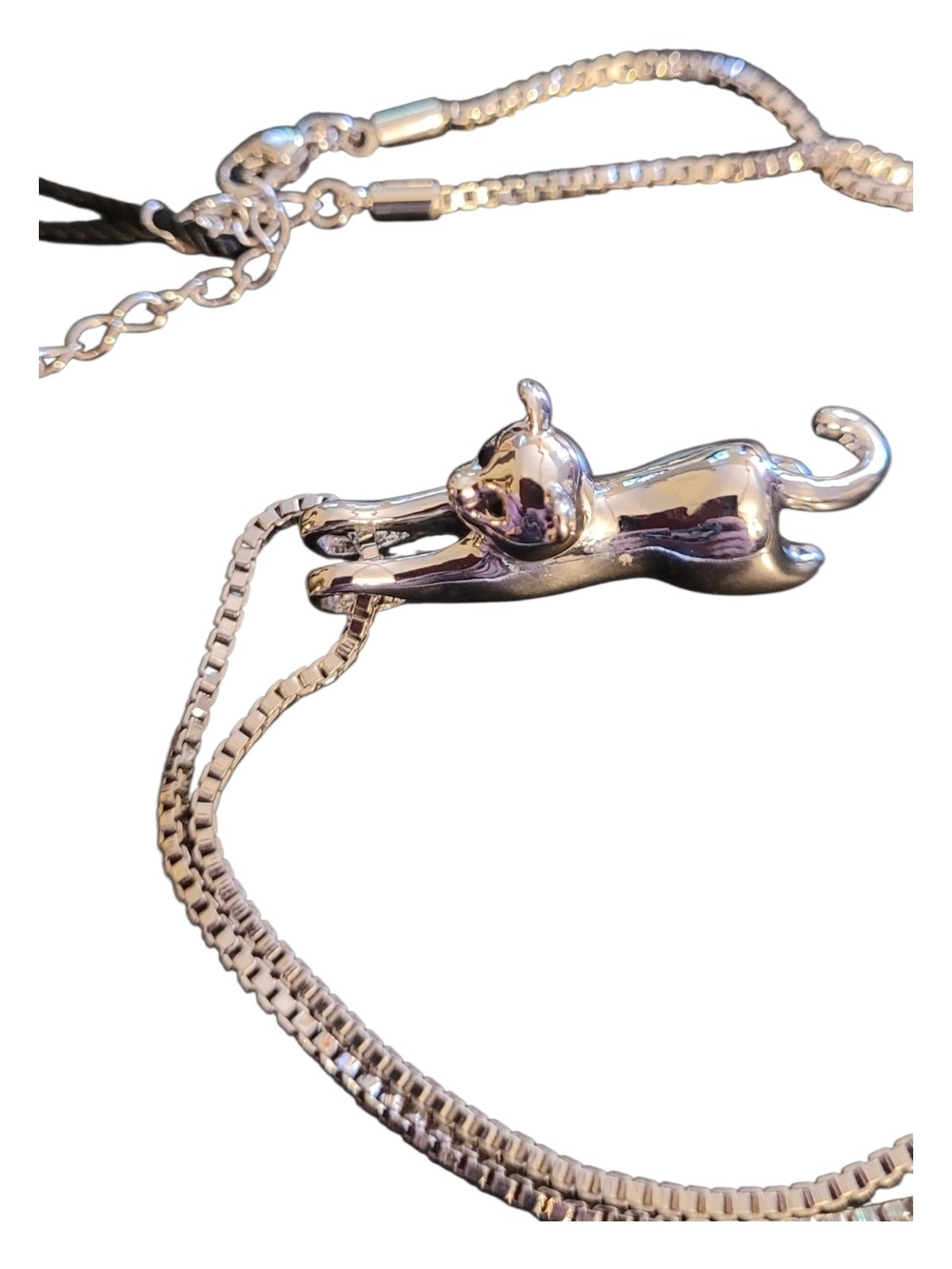 🥳4/$75!🥳 "Tiny Kitty" Silver Cat Pendant Necklace - Stretching Cat Charm